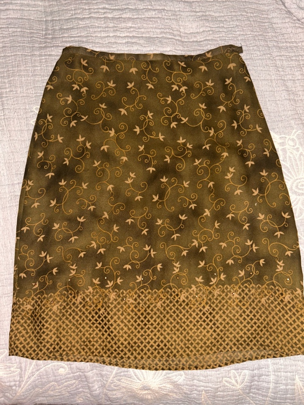 Apostrophe Olive Green Floral Midi Skirt